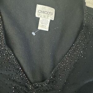 CHICO’S Black V-Neck Sweater with Beaded Detail